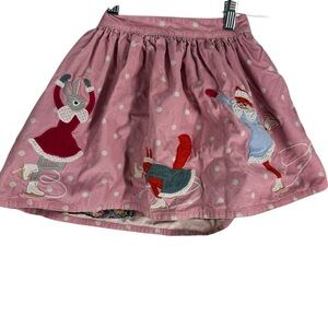 MINI BODEN Appliqué Corduroy Skirt in Ice Skating Animals In Pink 7-8